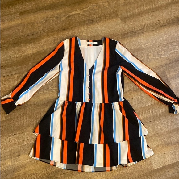 CROSBY by Mollie Burch Striped Dress - Black, Orange, Blue, White Size XS - Picture 1 of 6